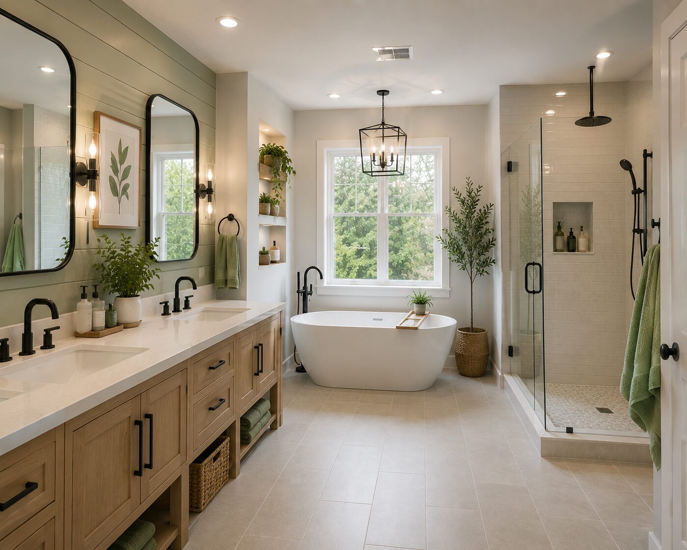Primary bathroom remodel in Chapel Hill, NC — freestanding tub and glass shower by B & S Home Improvement