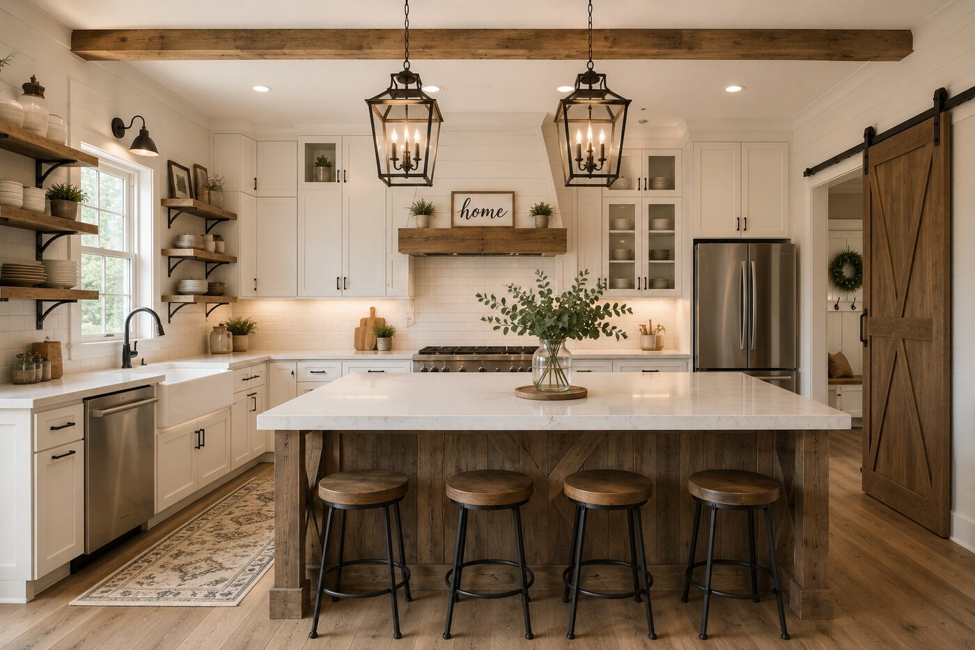 Kitchen remodel in Durham, NC — farmhouse-style cabinetry and island by B & S Home Improvement